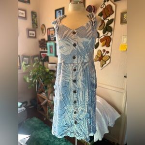 Ladies LC Lauren Conrad Blue White Adjustable Tie Strap Floral Midi Sundress, XL